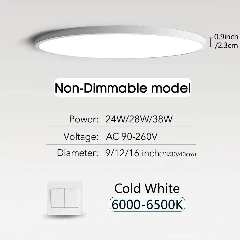 MARPOU ultra-thin LED ceiling light, non-dimmable 24W/28W/38W, cold white 6000–6500K, by Simples Market