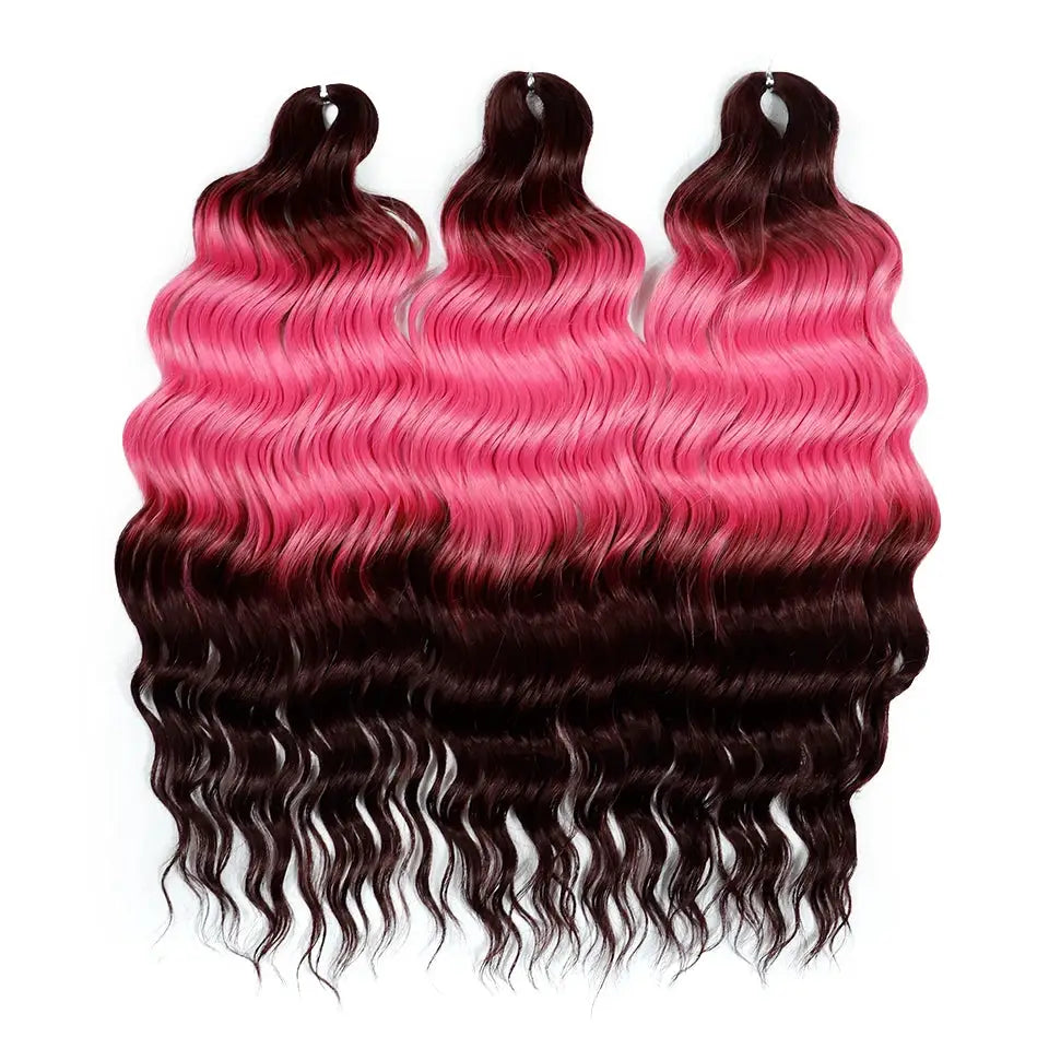 Anna Hair synthetic loose deep wave braiding extensions, 24 in, pink ombre, three bundles