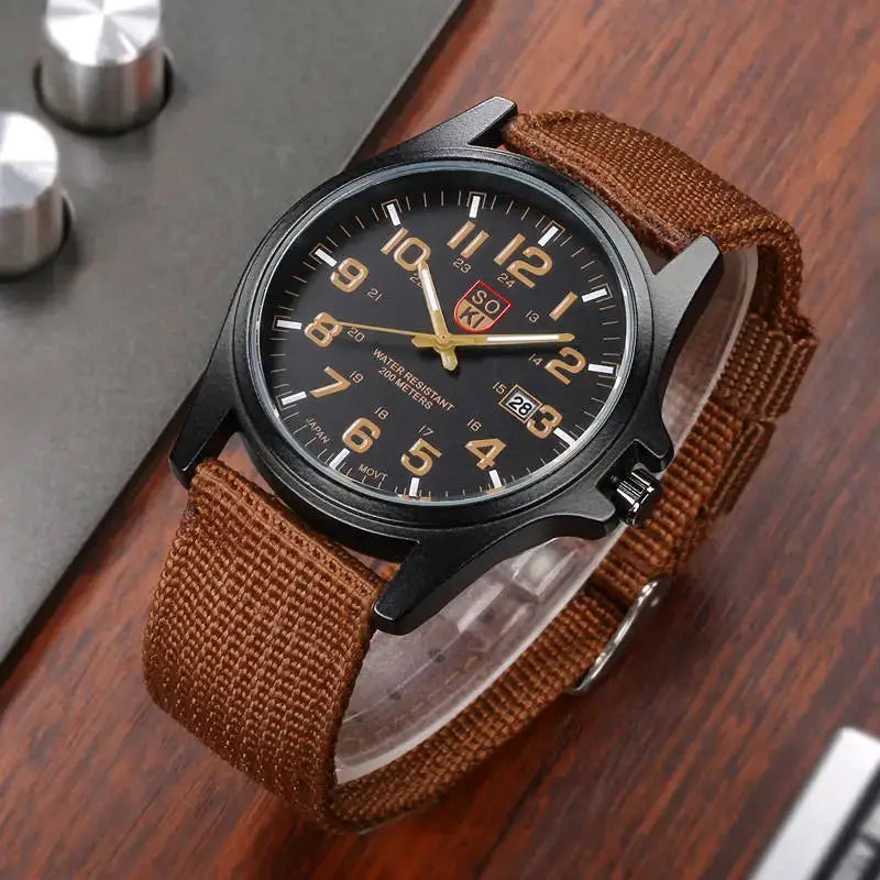 Army Simple Calendar Quartz Men Sports Watch With Complete Calendar And Nylon Band For Everyday Durability
