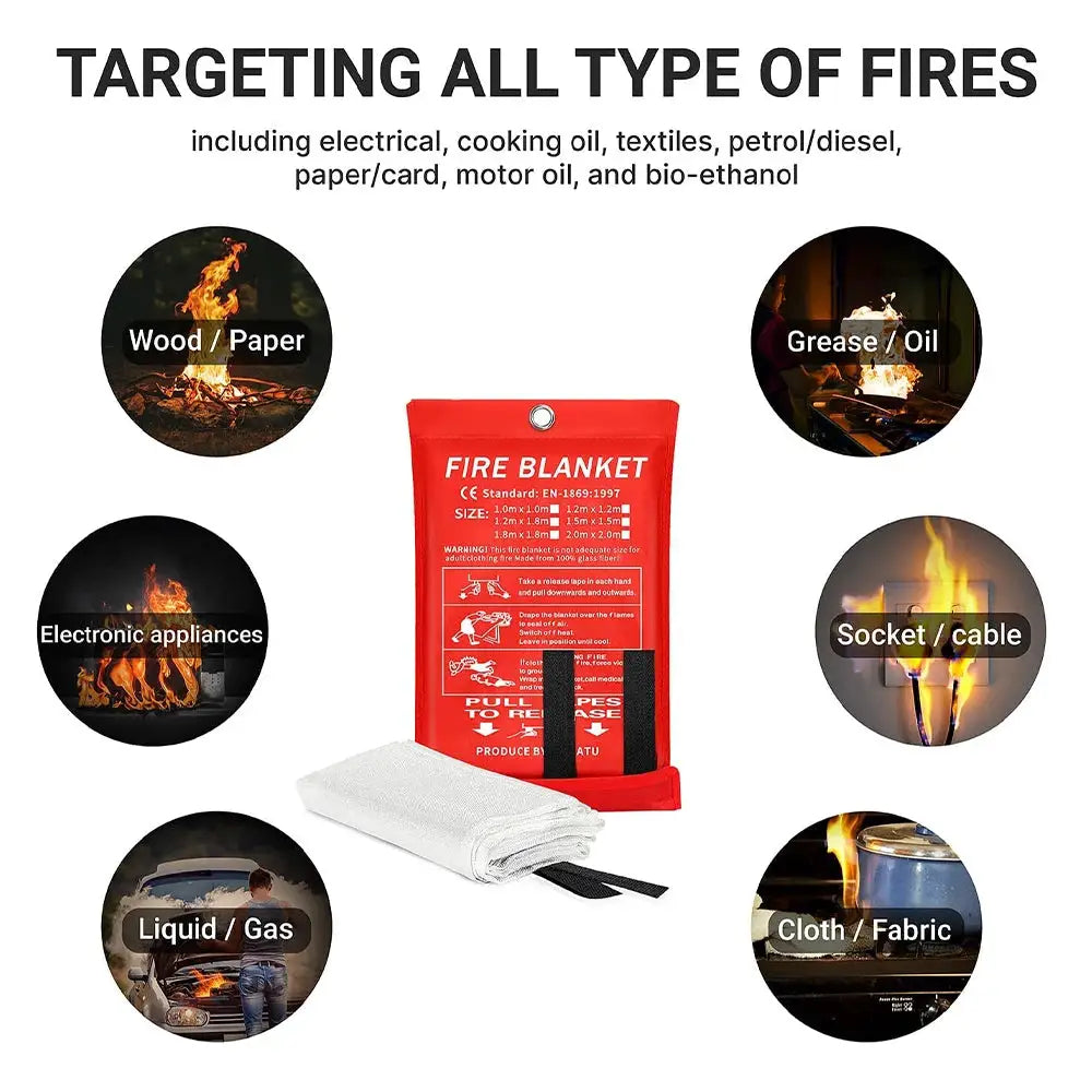 Portable Emergency Fire Blanket for Quick Fire Suppression, Fireproof Safety Cover for Kitchen, Car, Camping