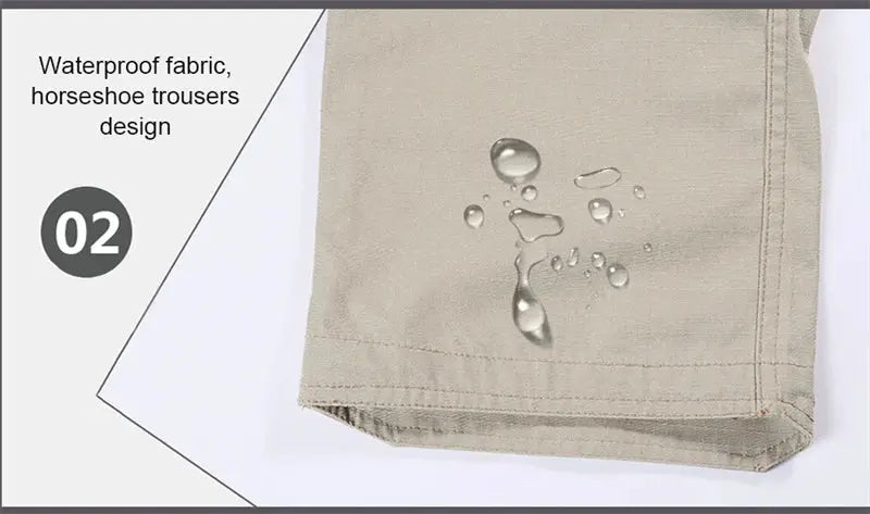 Men's tactical cargo pants, beige waterproof outdoor trousers with multiple pockets