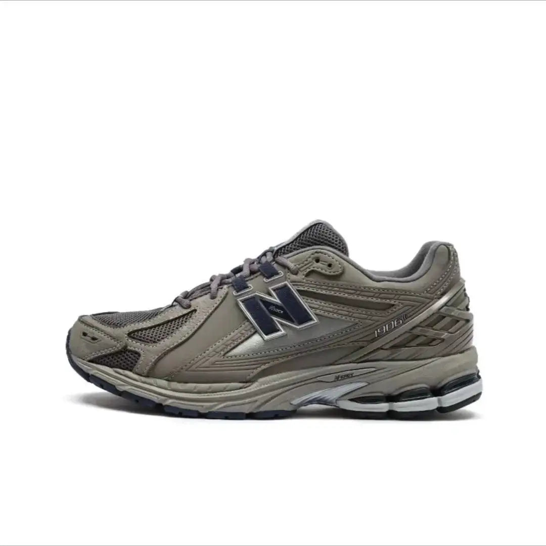 New Balance 1906R running shoes, olive-gray breathable mesh with N logo, unisex sneakers