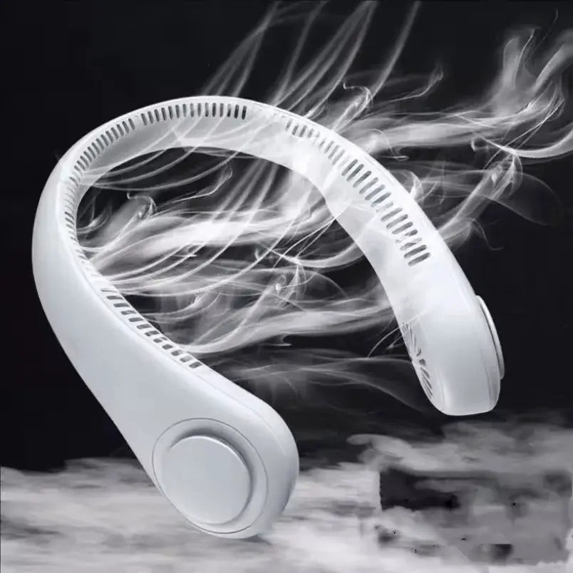 Simples Market neck fan, white bladeless wearable cooling fan with USB rechargeable, 3-speed
