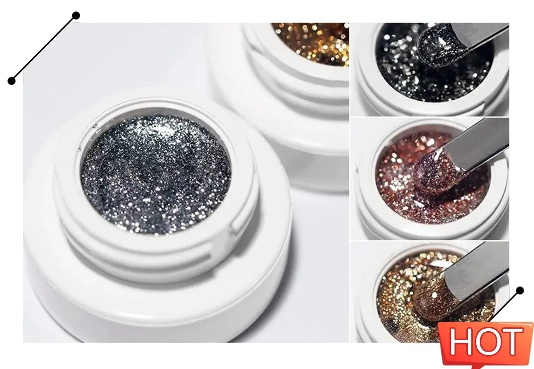 Glitter gel nail wraps set of 4 colors by Simples Market; full-coverage, UV-cured manicure decals.