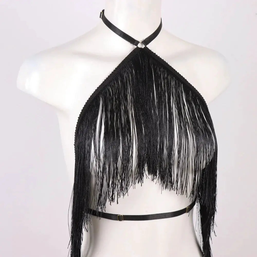 NovaTrend Tassel Halter Top With Adjustable Elastic Harness For All Season Casual Wear For Women