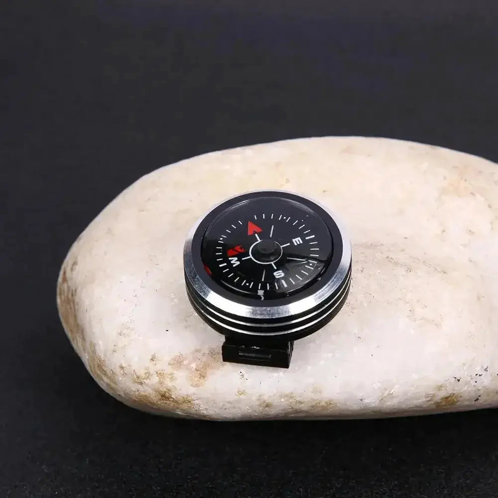 Simples Market mini watch strap button compass with black dial and silver metal housing
