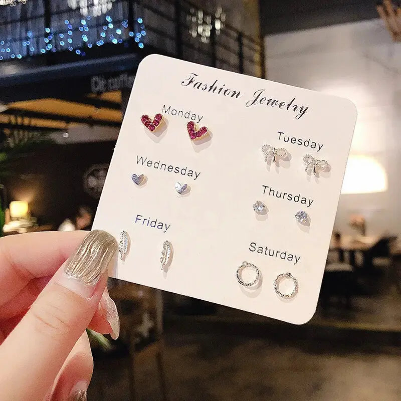 New S925 Silver Needle Stud Earrings Set For Women Girls Simple Cute Exquisite Mini Jewelry Gift Wholesale Direct Sales