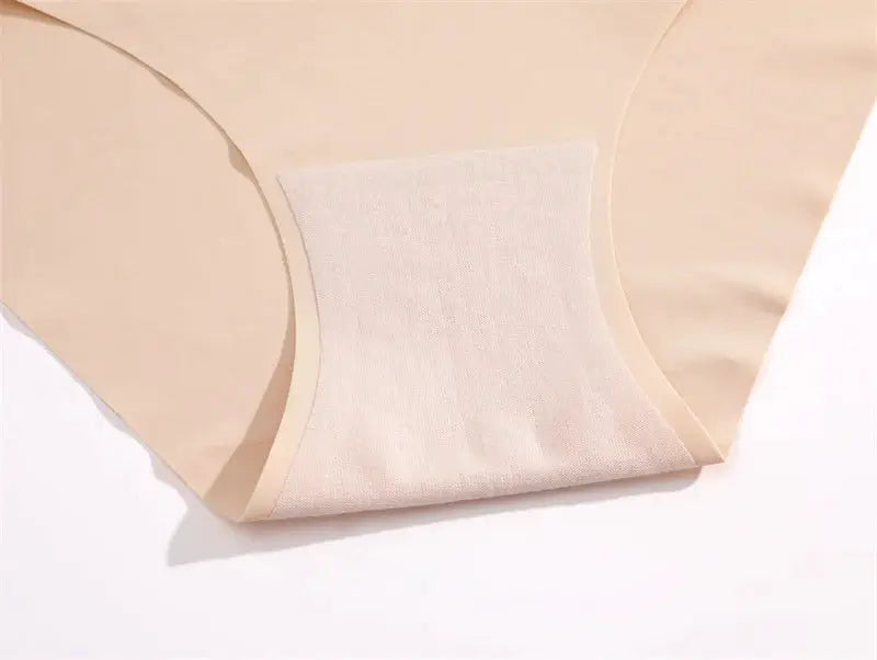 Simples Market women's seamless high-waist shapewear panties in beige ice-silk, breathable with elastic butt lifter