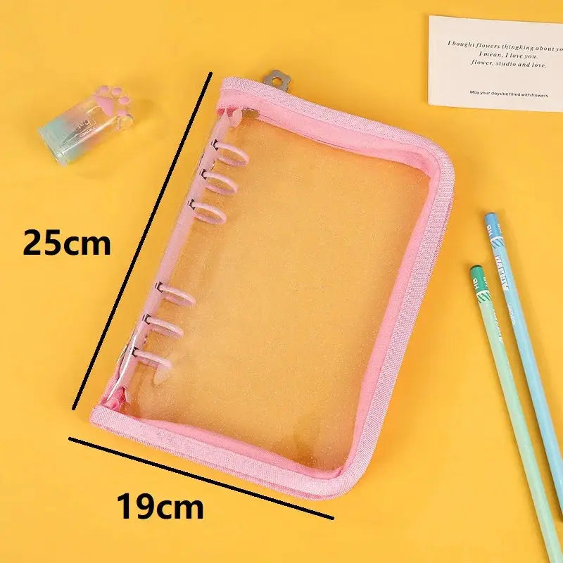 Simples Market A5 macaron binder, transparent pink zippered ring binder
