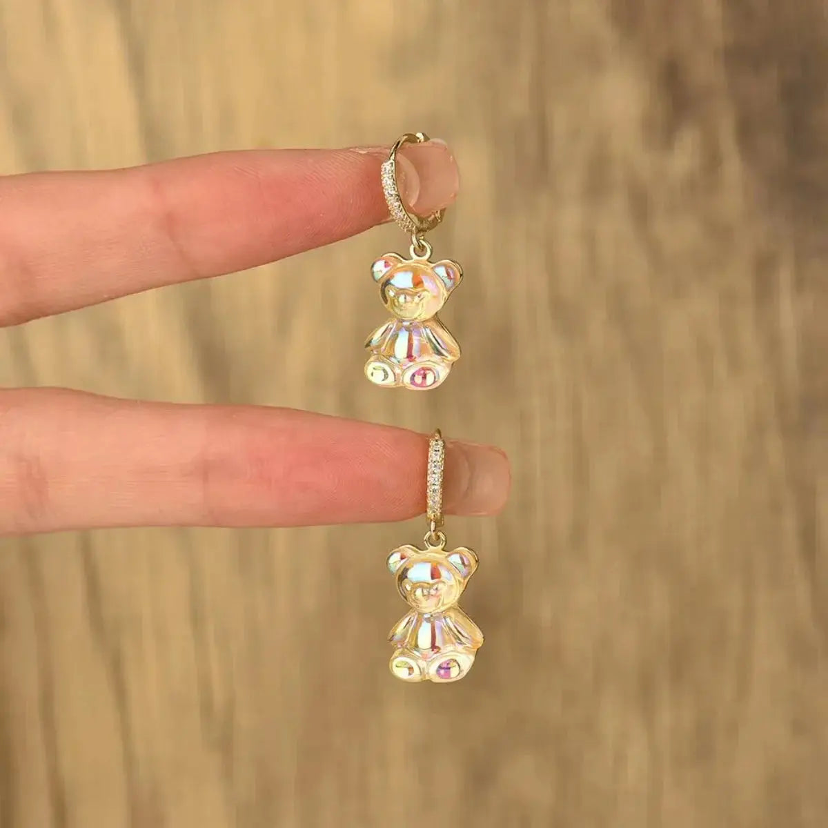 Cute Bear Drop Earrings With Cubic Zirconia In Golden Copper Trendy Party Wedding Jewelry Gift For Girls