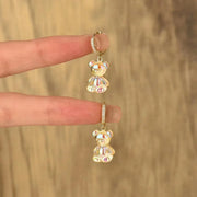 Cute Bear Drop Earrings With Cubic Zirconia In Golden Copper Trendy Party Wedding Jewelry Gift For Girls