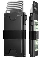 Simples Market slim metal card holder wallet for men with RFID blocking and pop-up cash band.