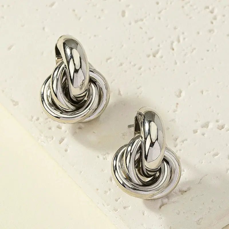 Obega Two Tone Gold Silver Knot Hoop Earrings For Women Shiny Plating Trendy Fashion Jewelry Daily Wear - Simples Market