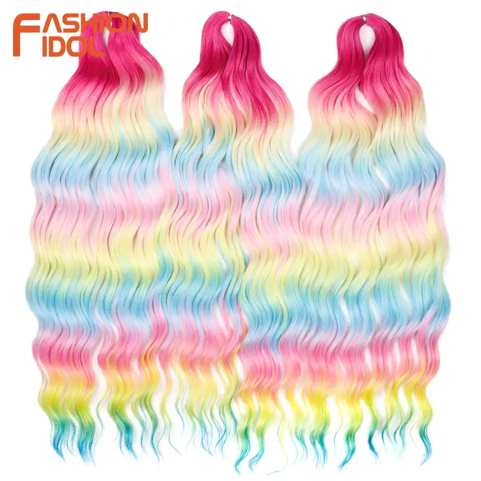 Anna 24in synthetic water-wave braiding hair extensions in rainbow ombre by Simples Market (3 bundles)