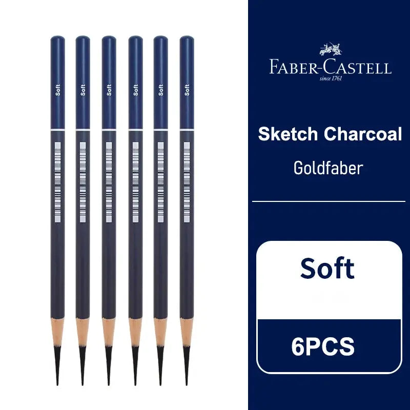 Set of 6 Faber-Castell Goldfaber Soft graphite sketch pencils with blue barrels
