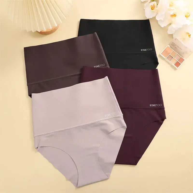 4-pack women's high-waist seamless panties with elastic butt lifter; ice silk fabric, FINETOO.