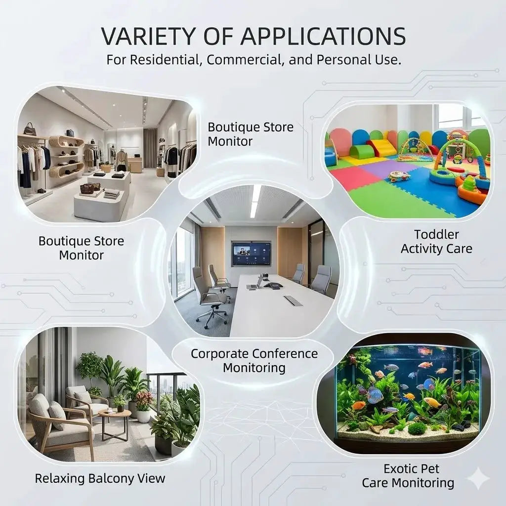 Simples Market 3MP/2K WiFi Video Door Viewer with 170° wide angle; showcases multiple use cases