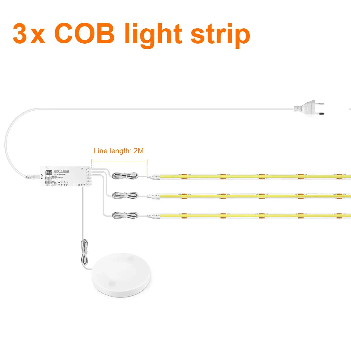 Simples Market LED COB light strip kit with 3x 2m strips, touch-dimmable controller for wall and under-cabinet lighting.