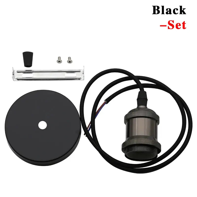Aluminum pendant light kit, black finish with canopy, mounting bracket, screws and E27 socket
