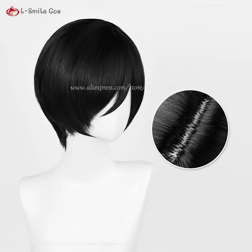 Ada Wong cosplay wig, 32cm short black heat-resistant synthetic hair with wig cap, Simples Market