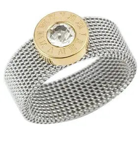 Gold Stainless Steel Ring With Round Bead And Clear Crystal Zircon Waterproof Everyday Fine Jewelry