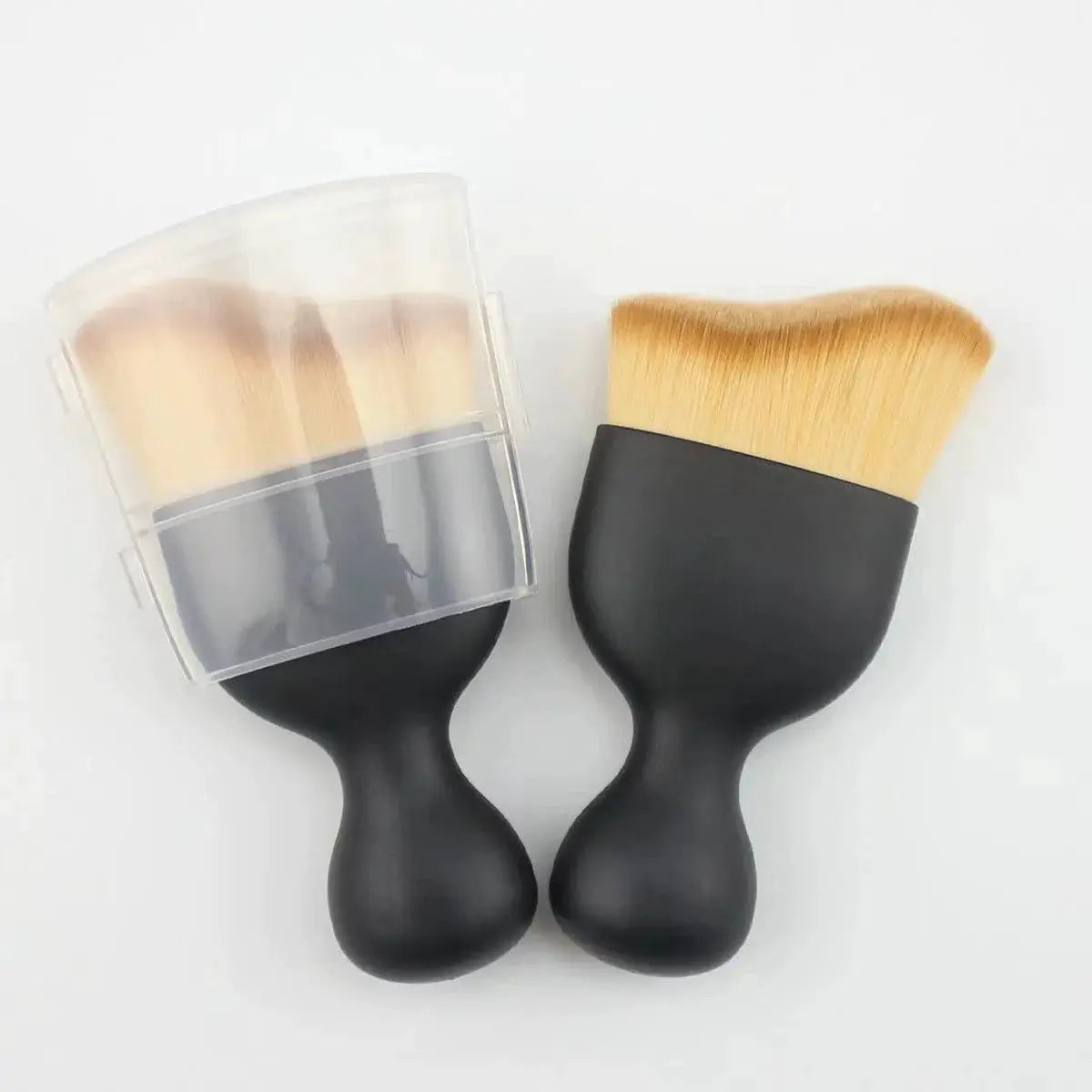 Car interior cleaning brush set with two black-handled brushes and soft tan bristles; one with a clear protective cover