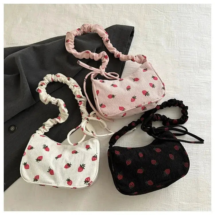 Simples Market women small corduroy underarm bag set of 4 strawberry print mini shoulder purses