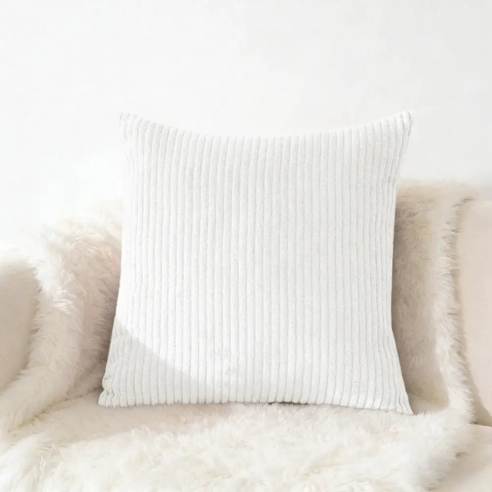 Corduroy pillow cover, white ribbed texture, plush look, available in 40x40/45x45/50x50/30x50 cm