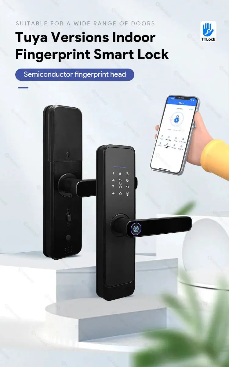 Fingerprint smart lock set, black with touchscreen keypad and fingerprint sensor, Simples Market, 2 units