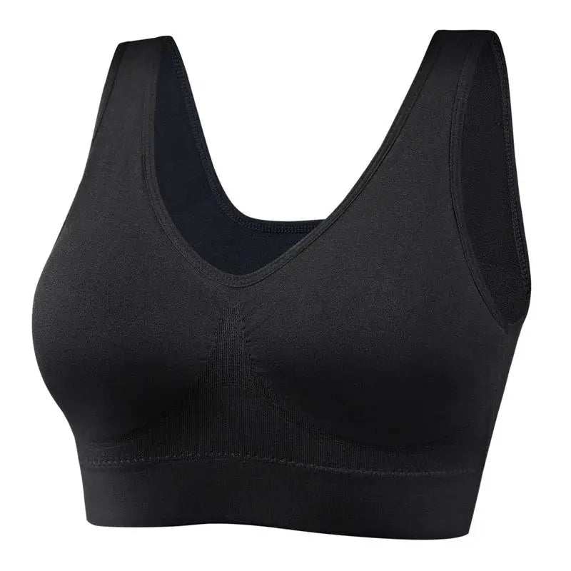 Sports bra, black, wireless, seamless double-layer for gym and running