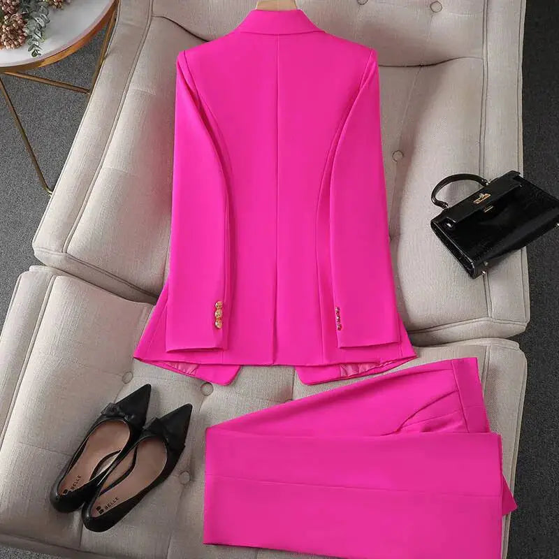 Women's hot pink blazer and pants 2-piece set for office wear