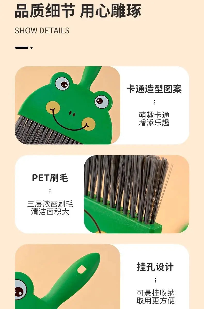 Simples Market frog-shaped mini desktop cleaning broom with PET bristles, green