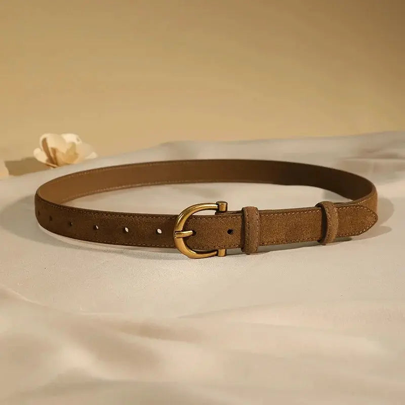 Branded Luxury Suede Belt For Women Premium Cow Leather With Gold Pin Buckle Accessory