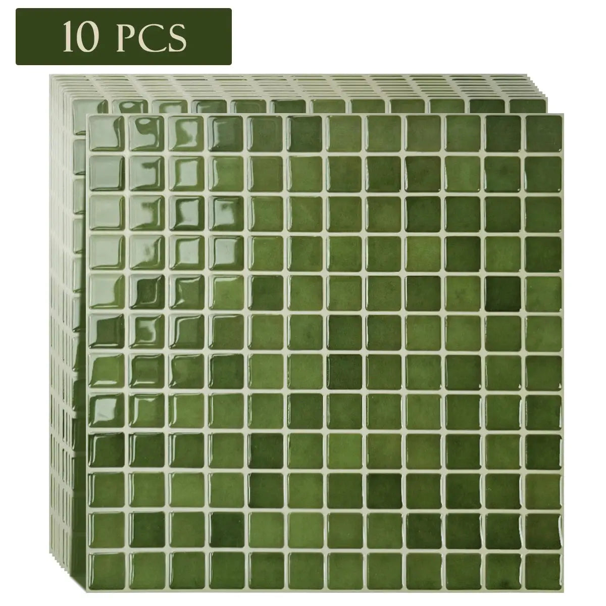 Simples Market 10-pcs green square mosaic self-adhesive wall tiles, 10.5 in x 10.5 in, 3D backsplash