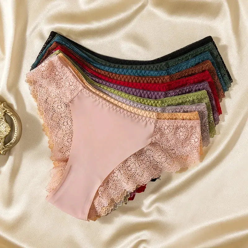 TrowBridge women's silk satin lace panties set by Simples Market, breathable briefs in assorted colors