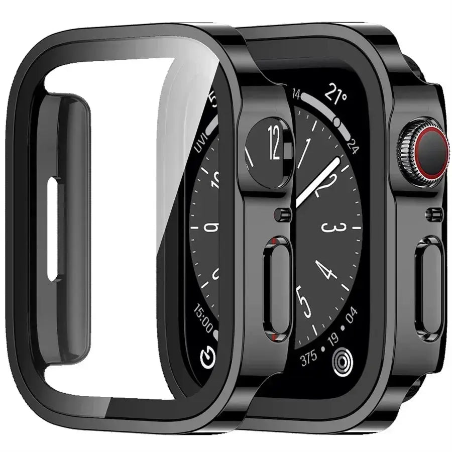 Simples Market Apple Watch screen protector with black PC bumper, tempered glass for 40–46mm Series 4–7/SE