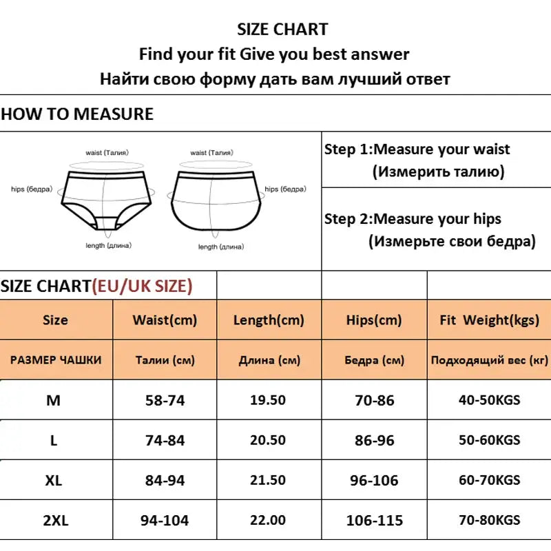 Size chart for Simples Market women's cotton panties, showing waist, length, and hips measurements for M-2XL.