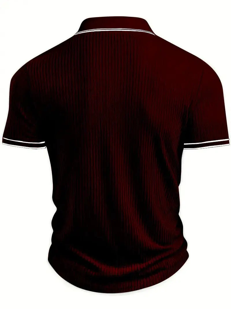 Simples Market men's short-sleeve polo shirt in burgundy with white piping on collar and cuffs
