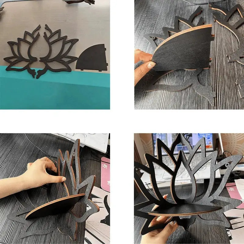 Wooden Lotus Hollow Shelf Wall Mounted Aromatherapy Candle Holder