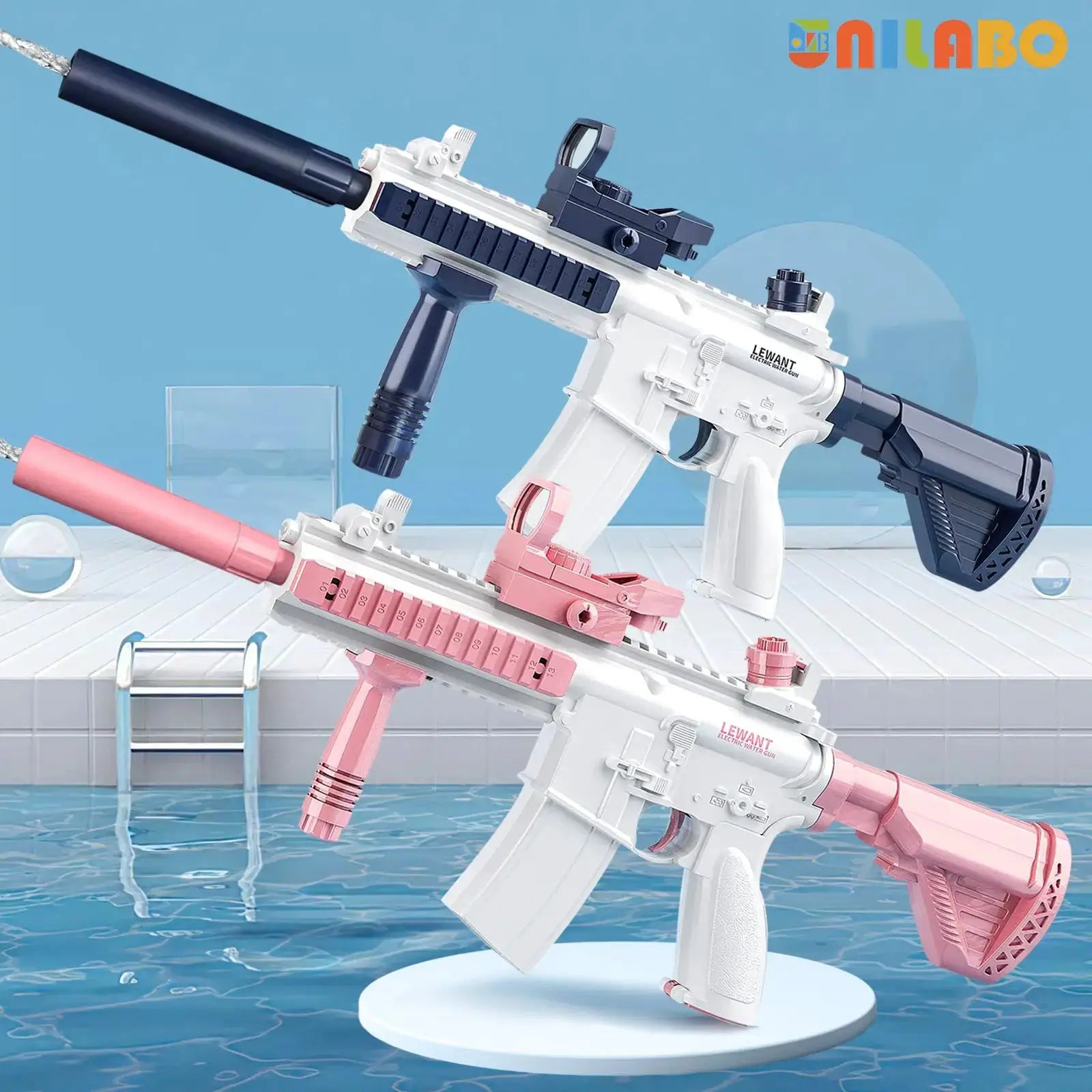 Unilabo M416 Electric Water Gun Battery Powered with External Water Bottle Attachment for Kids and Adults Outdoor Fun