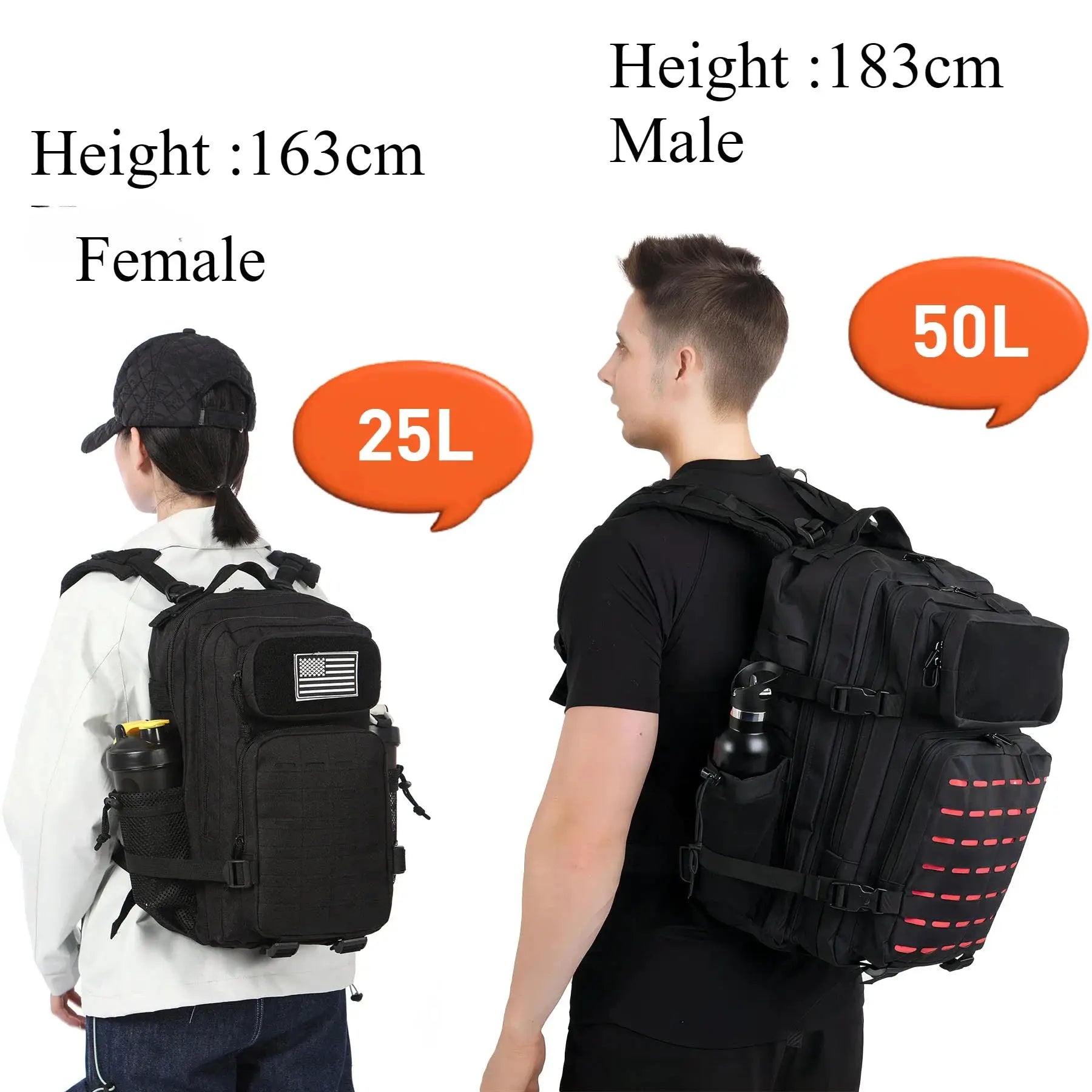 OutdoorPro 25L to 50L Tactical MOLLE Backpack for Hunting and Hiking Waterproof Oxford Fabric