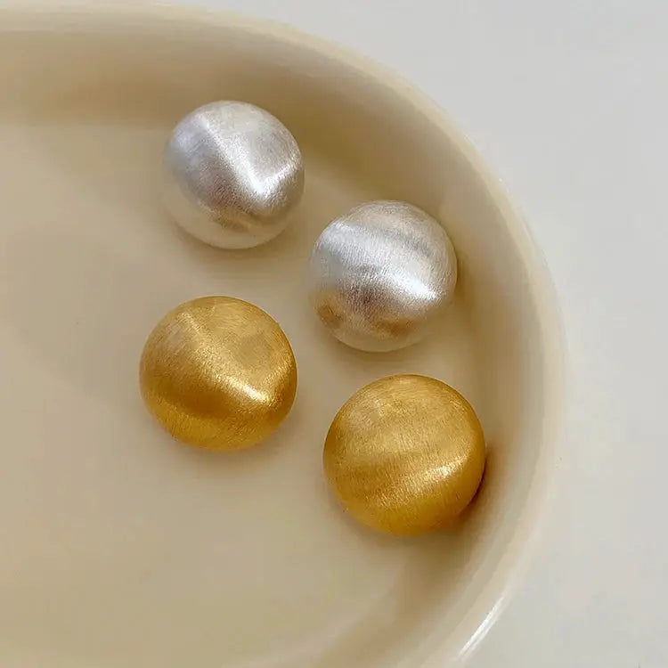 Stud earrings set; brushed frosted metal discs in silver and gold, 4 pieces, by Simples Market