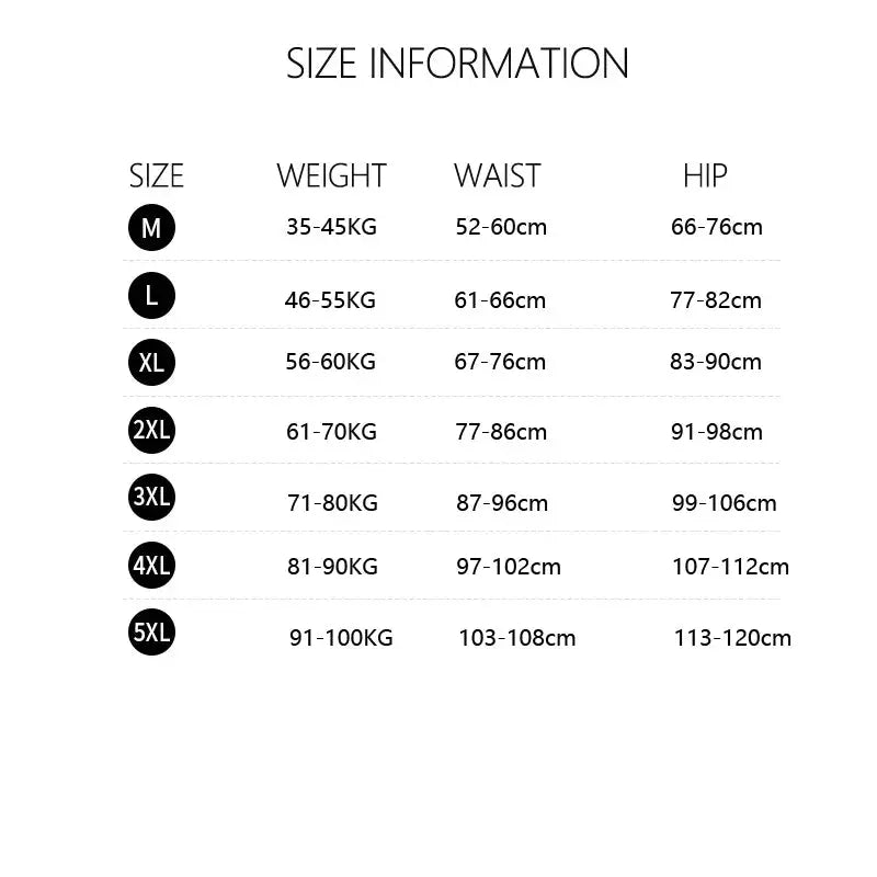4PCS high-waist cotton panties size chart (M-5XL) with weight, waist and hip ranges; Simples Market