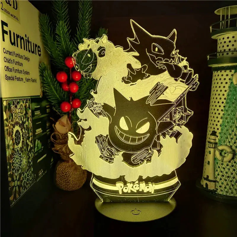 Pokemon Gengar Haunter Gastly 3D LED Night Light Color Changing USB Illusion Lamp For Kids And Fans