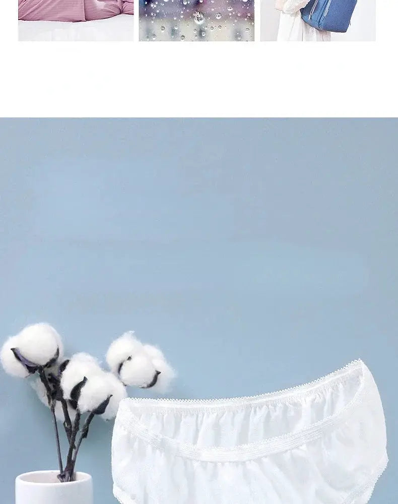 Disposable maternity panties, white lace-trimmed underwear