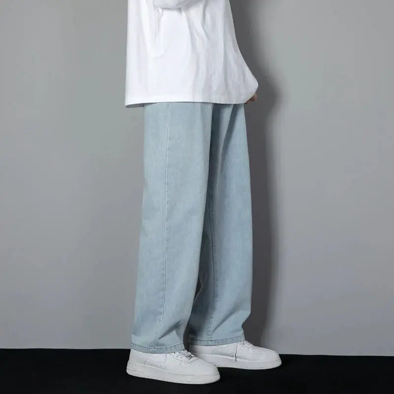 Simples Market men's casual wide-leg denim jeans in light blue