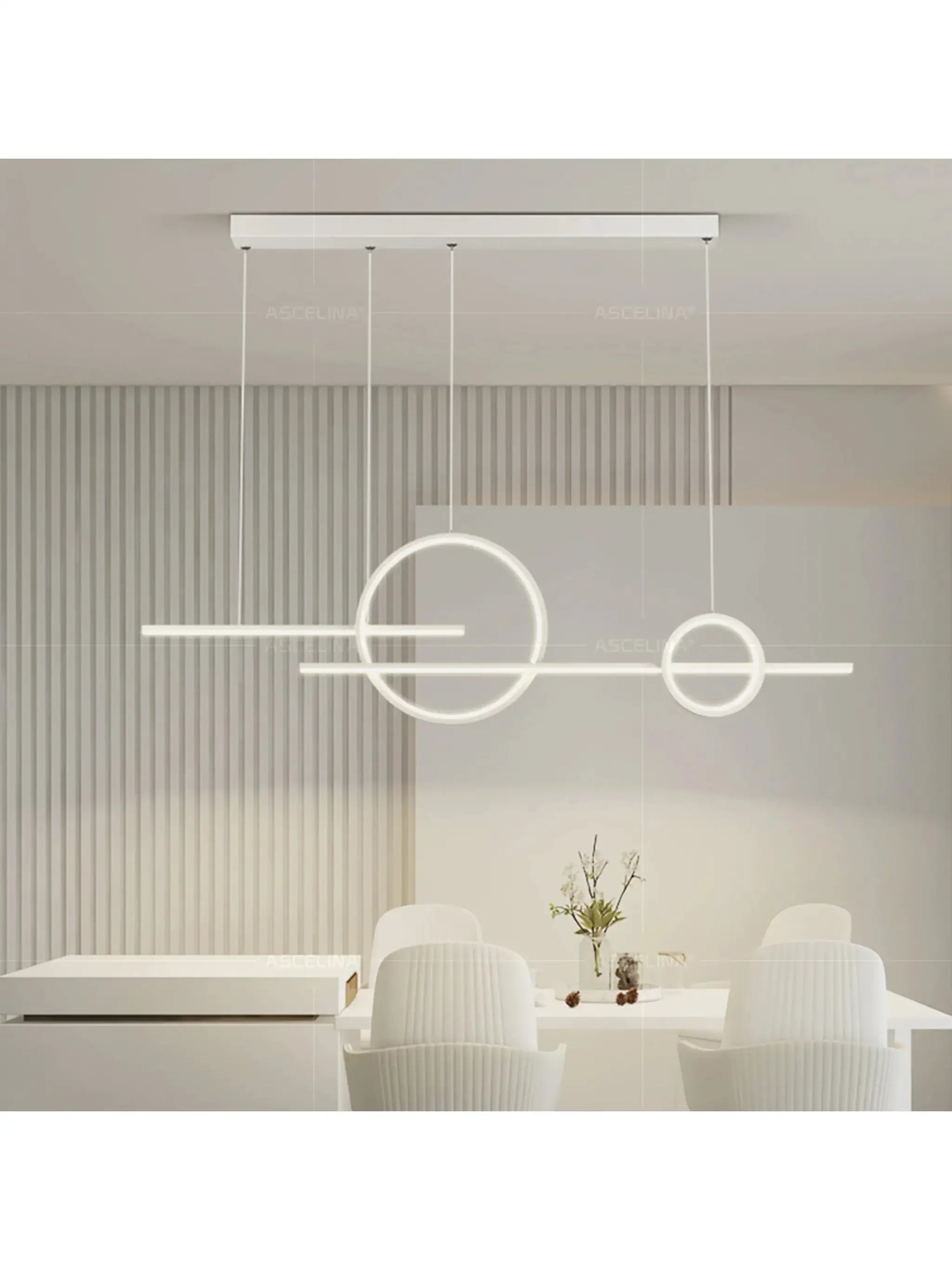 Simples Market modern LED chandelier pendant light with white circular rings, minimalist dining fixture