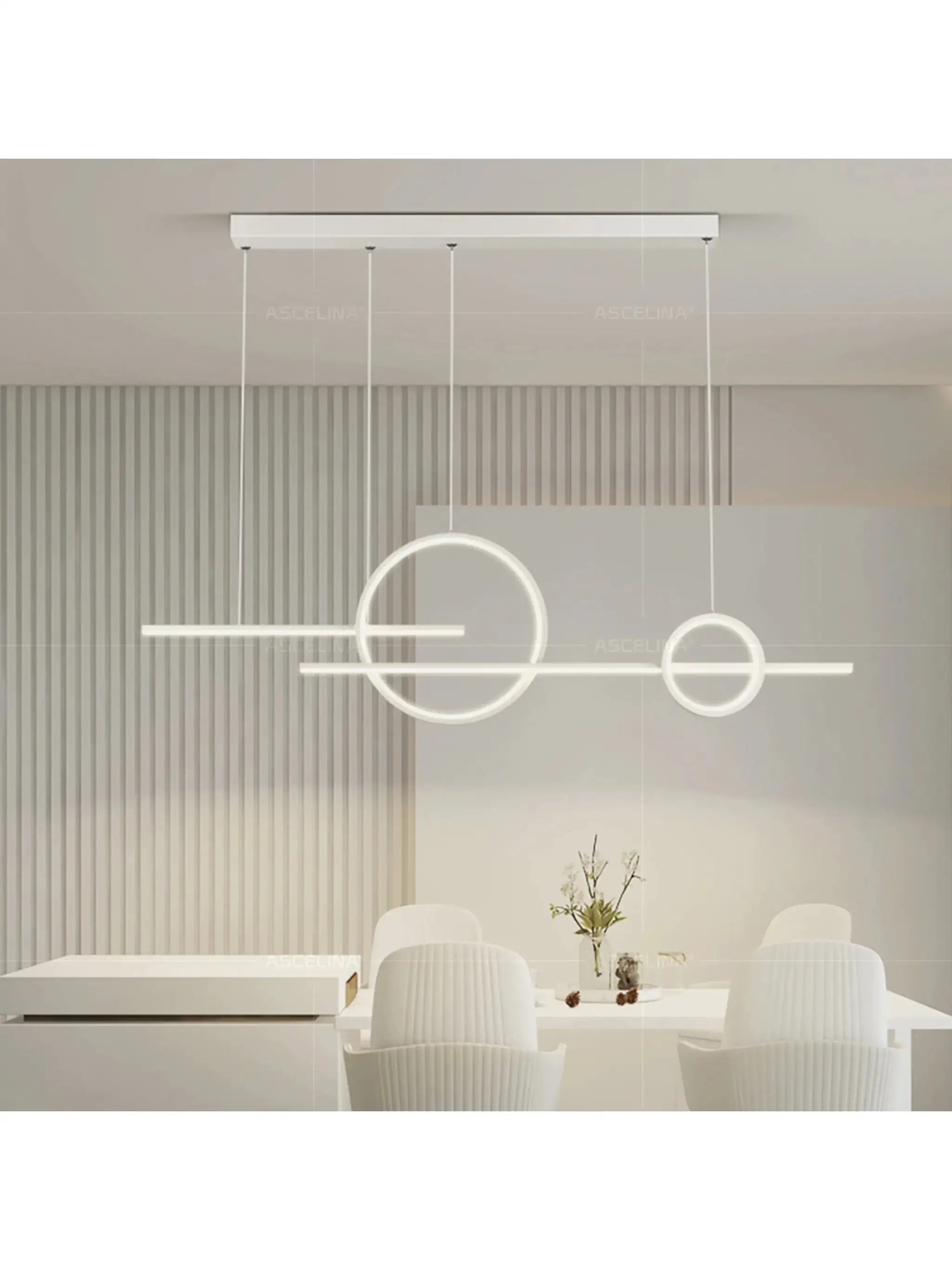 Simples Market modern LED chandelier pendant light with white circular rings, minimalist dining fixture