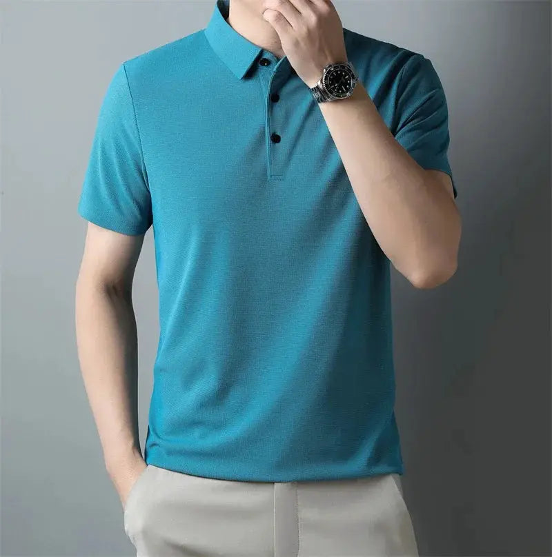 Men's classic polo shirt in teal, short sleeves with collar for casual and office wear.