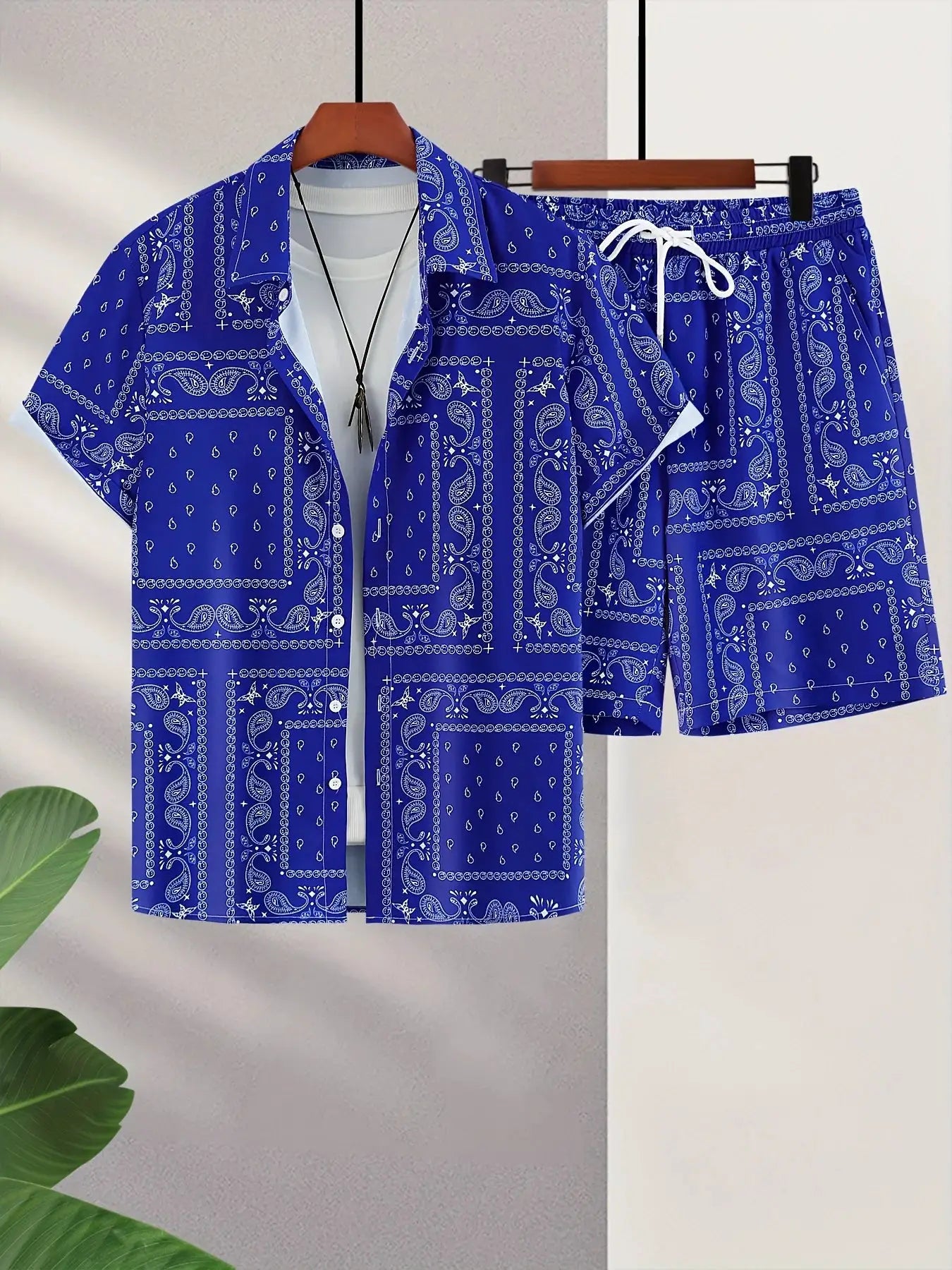 Men's blue bandana-graphic shirt and matching swim shorts set (2 pieces) by Simples Market